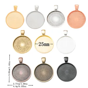 DIY Vintage Zinc Alloy Round Cabochon Pendant Tray Base For Jewelry Making Antique Bronze Gold Silver Necklace Pendant Blank Setting