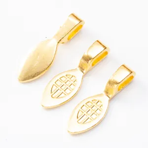 Golden leaf-shaped metal pendant clasps with smooth and textured surface for DIY jewelry