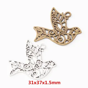 Vintage Alloy Hollow Peace Dove Bird Charms For DIY Jewelry Making Antique Bronze Silver Metal Bird Pendants Accessories
