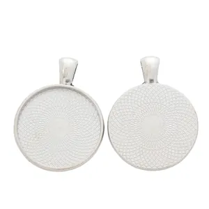 DIY silver alloy pendant tray components with 25mm round bezel and textured backing