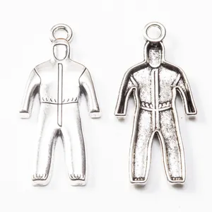 Detailed front and back view of vintage silver protective suit metal alloy charms