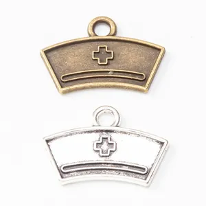 Retro zinc alloy nurse hat pendants in bronze and silver finishes for DIY jewelry
