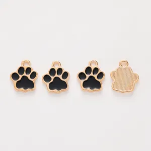 Kattenpoot hangers van legering met zwart emaille en goudkleurige plating voor DIY
