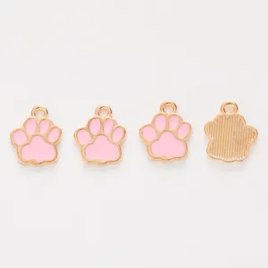 Set van vier schattige roze en gouden kattenpoot emaille bedeltjes voor DIY-sieraden