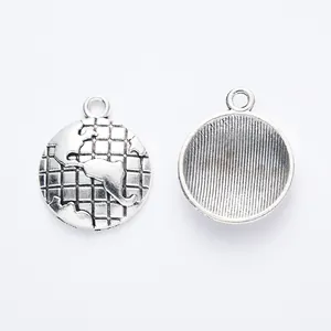 Vintage silver zinc alloy globe charms with detailed world map and ribbed back surface