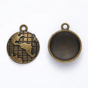 Vintage bronze earth globe charm pendant with world map relief for DIY jewelry making