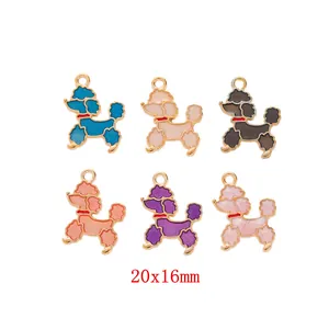Cartoon Poodle Dog Alloy Enamel Pendants For DIY Jewelry Making Keychain Accessories Gold Plated Animal Charms