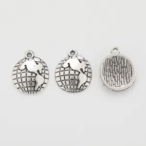 Vintage silver zinc alloy globe charms with latitude grid and world map for DIY jewelry