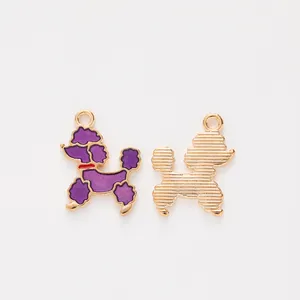 DIY colorful purple poodle dog charm with gold-plated backing for jewelry making