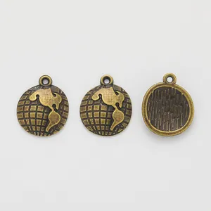Vintage zinc alloy globe charm pendants with embossed world map for DIY jewelry