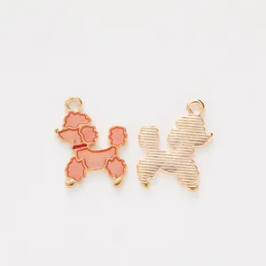 Pink enamel poodle alloy pendants with gold-plated base for DIY jewelry making