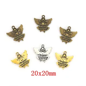 Vintage Zinklegierung Engelsflügel Herz Anhänger Angels Watching Over Me Gravierte Charms Für DIY Schmuckherstellung Zubehör