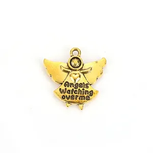 Vintage goldener Engel Anhänger mit funkelndem Strass und Schutzgebet-Gravur