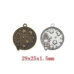 Ruimte Raket Maan Ster Hanger Zonder Ketting Zinklegering Vintage Antiek Brons Zilver DIY Sieraden Maken Accessoire