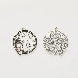 Vintage zinklegering ronde raket en maan bedeltjes voor DIY sieraden maken