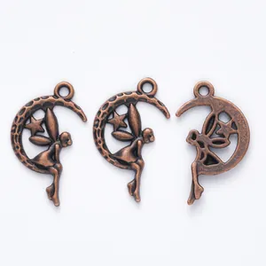Three antique bronze moon and fairy star pendants for DIY jewelry making and crafts