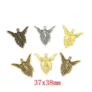 Vintage Zinc Alloy Angel Fairy Charms Hollow Wings Pendants For DIY Jewelry Making Antique Bronze Silver Gold Accessories