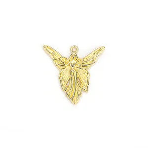 Golden vintage angel wings pendant charm in polished zinc alloy for DIY jewelry crafting