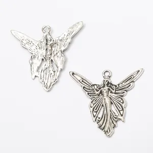 Vintage silver angel charm pendants for DIY jewelry making showing front and back view