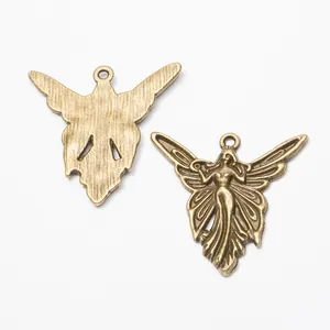 Vintage bronze fairy charms in zinc alloy with double-sided relief for DIY jewelry making