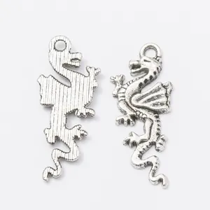 Vintage silver zinc alloy dragon pendants for DIY jewelry making with realistic scales
