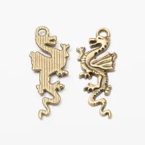 Vintage zinc alloy flying dragon charms with antique bronze finish and scale details