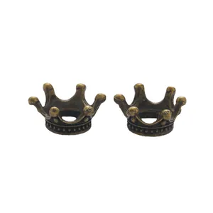 Pair of vintage bronze crown alloy beads for DIY jewelry making and craft projects