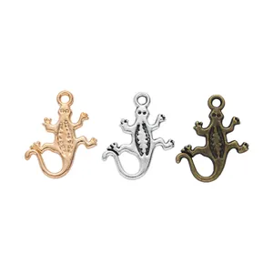 Three-piece gecko lizard pendants in rose gold, silver, and bronze for DIY jewelry making