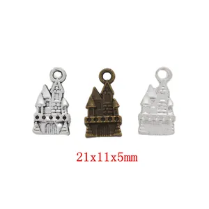 Breloques Château en Alliage Vintage pour Création de Bijoux DIY Pendentifs Château Bronze Argent pour Fabrication de Colliers Bracelets