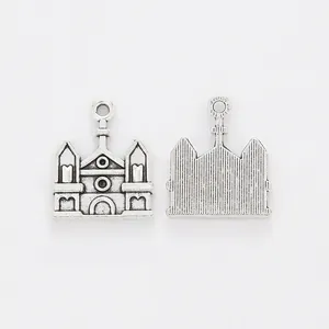 Ciondoli a castello vintage in lega d'argento per gioielli fai-da-te con design di cattedrale