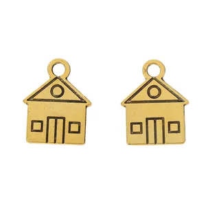 Vintage gold alloy house pendants for DIY jewelry making and craft projects