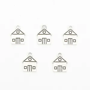 Set of 5 vintage silver alloy house charms for DIY jewelry making and necklaces