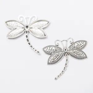 Vintage silver dragonfly alloy pendants with detailed filigree patterns for DIY jewelry