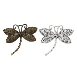 Vintage dragonfly zinc alloy charms with hollow wing patterns in bronze and silver