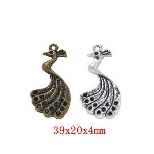 Vintage Zinc Alloy Peacock Charms For DIY Jewelry Making Antique Bronze Silver Animal Bird Pendants For Necklace Earrings