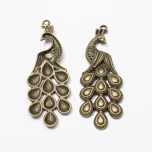 Retro zinc alloy peacock pendants for DIY jewelry making with antique bronze finish