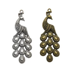 Vintage zinc alloy peacock pendant charms in silver and bronze for DIY jewelry