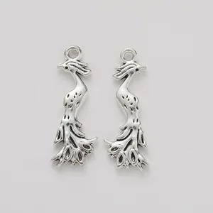 Pair of vintage silver peacock alloy pendants for DIY jewelry making and necklaces