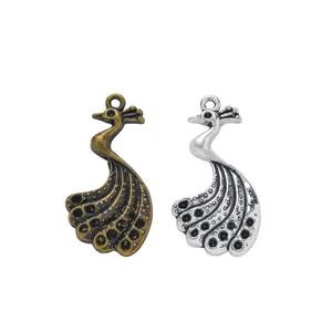 DIY vintage zinc alloy peacock pendants in bronze and silver finishes for jewelry making