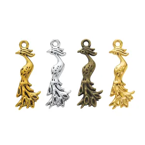 Peacock shaped zinc alloy charms in four metal finishes for DIY jewelry making