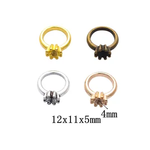 Retro Zinc Alloy Ring Setting Base Crown Claw DIY Jewelry Findings Antique Bronze Silver Gold Ring Empty Tray Mounting