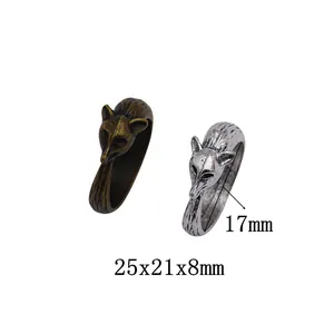 Bague Tête de Renard en Alliage de Zinc Vintage Rétro Gothique Motif Animal Gravé Bague de Doigt Unisexe Bijoux