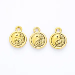 Three vintage gold zinc alloy Tai Chi Yin Yang pendants for DIY jewelry making