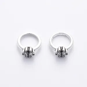Pair of vintage silver crown six-prong DIY ring settings for jewelry making