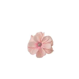Elegant pink floral hair clip with layered petals and silver glitter center for women