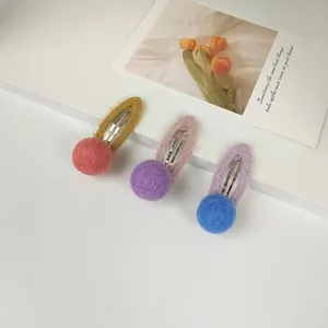 Three-piece winter mohair BB hair clips set with colorful plush felt balls for women