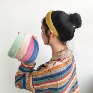 Cerchietto largo in finta pelliccia di coniglio peluche in vari colori per capelli donna