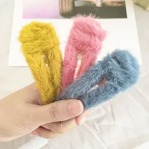 Women Korean Style Handmade Faux Rabbit Fur Hair Clip Plush BB Clip Soft Fashion Autumn Winter Hair Accessories