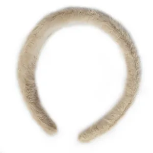 Cerchietto minimalista in morbido peluche di finta pelliccia di coniglio marrone chiaro
