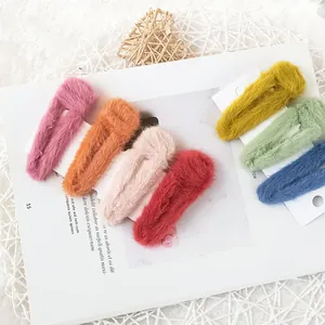 Handmade plush faux rabbit fur hair clip set in seven vibrant colors for women